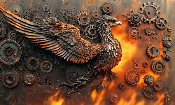 A Mechanical Phoenix Emerging from Flames