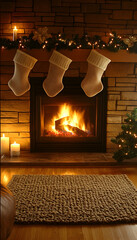Cozy Christmas fireplace scene with stockings. (6)