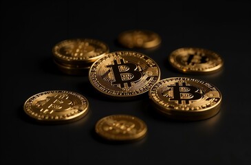bitcoin coins on black background