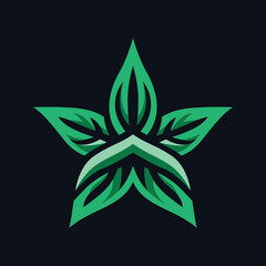 A green star with leaves on it