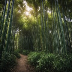 Naklejka premium A tranquil bamboo grove swaying gently in the breeze.