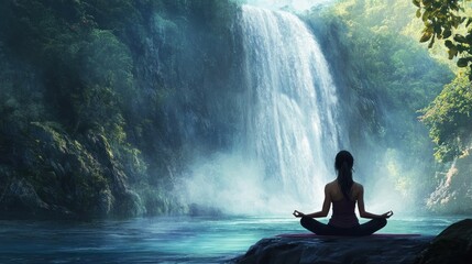 Obraz premium Tranquility by the Waterfall: A Moment of Peace