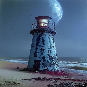 Un faro abbandonato su una spiaggia aliena 
An abandoned lighthouse on an alien beach	