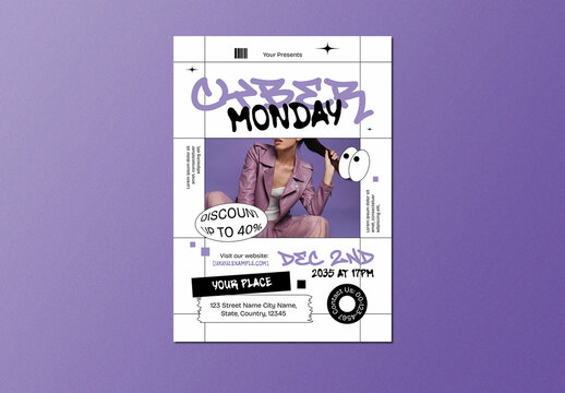 Purple Modern Graffiti Cyber Monday Flyer Layout