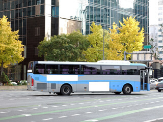 Bus on the road in Seoul, Bus billboards	