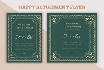 Happy retirement flyer, social media post design, banner, vector, pension, savings, plan, brochure, fund, magazine, traditional, old, elder citizen, party, free, senior, a4 template bundles.