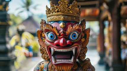 Fototapeta premium Carved Wooden Statue of a Demonic Figure