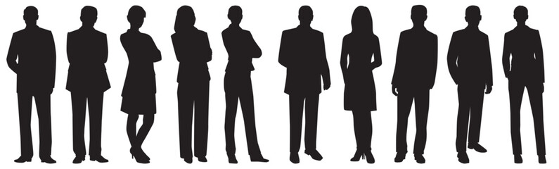 silhouettes of people working group of standing in different poses.  business people vector