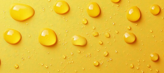 Water Drops on Yellow Background, Texture of Water Drops, Condensation on Yellow Backdrop