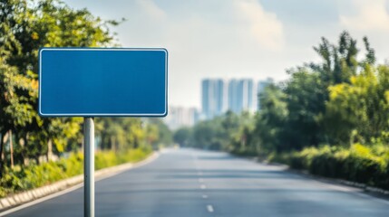 Empty Blue Signpost on a City Road 