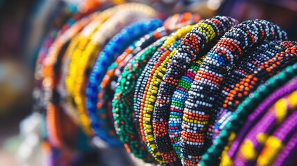 Colorful Beaded Bracelets in a Market Stall