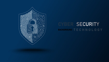 Cyber security vector background, shield lock in futuristic Concept of internet privacy and cyber protection, shield with circuit texture