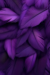 Fototapeta premium Beautiful dark purple feathers background. Closeup backdrop of black violet birds fluffy feather. Minimal abstract composition for design, banner, wallpaper. Color of 2025 year