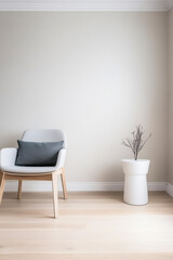 Minimalist interior design featuring a chair and decorative plant in a modern living space