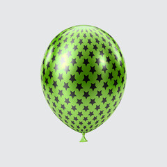 3D Black Green balloon. Realistic glossy balloons. Star pattern.