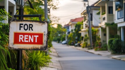 Obraz premium For Rent Sign on Residential Street 