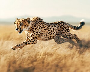 Obraz premium Graceful Cheetah Sprinting Across Savannah Capturing Raw Power and Speed