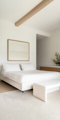 Fototapeta premium Modern minimalist bedroom design with natural light and neutral colors in a cozy apartment