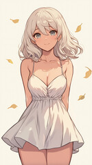 Fototapeta premium Beautiful Anime Girl in a White Dress