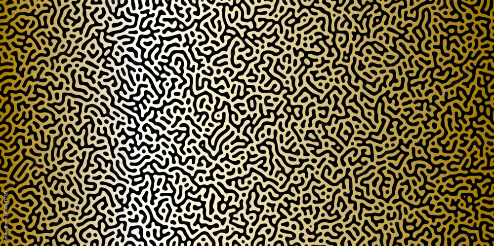Poster abstract reaction-diffusion turing pattern natural texture golden gradient color scheme. linear desi