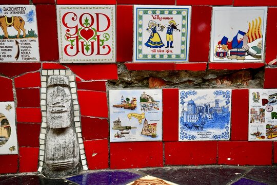 Colourful tiles on The Selaron Steps, or Escadaria Selar&oacute;n, colourful rainbow steps in Lapa. Rio de Janeiro, Brazil, October 27, 2023. 