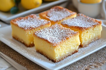 Delicious Lemon Squares Topped with Powdered Sugar