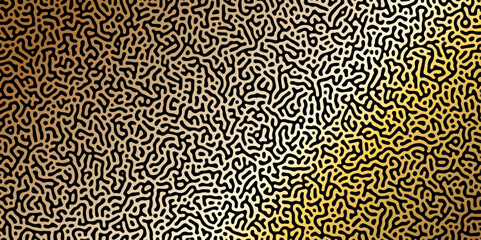 Abstract Reaction-diffusion Turing pattern natural texture golden and yellow gradient color scheme. Linear design with biological algorithm psychedelic background. Reaction-diffusion or truing patter