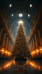 Obraz premium Majestic Christmas tree in grand hall.