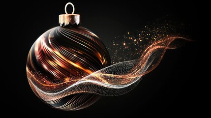 Black background featuring a bauble in negative space, filled with a vibrant mix of copper and rose gold wave patterns, with a soft white glow effect to give a three-dimensional appearance