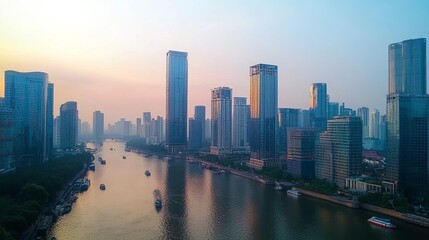 Naklejka premium Advanced communication technologies, including the internet, seamlessly converge in modern smart cities. The futuristic vision of 5G wireless connectivity