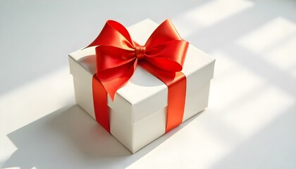 Obraz premium gift, box, wrapped, bow, shiny, present, package, festive, decoration, holiday, Christmas, birthday, isolated, background, white, celebration, surprise, elegant, decorative, ribbon, colorful, cheerful