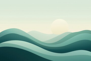 Serene abstract landscape with layered hills at sunrise