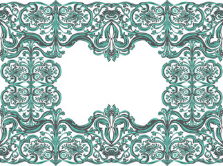 curled cyan frame decoration on white