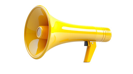 A bright yellow megaphone isolated on a white background, yellow, megaphone, communication, loud, announcement, tool
