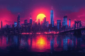 Fototapeta premium Captivating city skyline with vivid lights at dusk