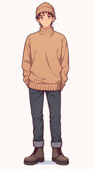 Obraz premium Stylish Boy in a Cozy Knitted Sweater