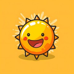 Fototapeta premium Cute cartoon sun illustration with a happy face on a bright yellow background