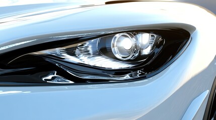 Close up of a white car headlight