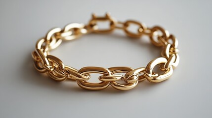 Elegant Golden Chain Bracelet with Polished Links for Fashion Accessories, Jewelry Styling, and Personal Adornment on a Minimalist Background