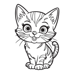 Hand-Drawn Cute Cat Coloring Page Design, Playful Cartoon Kitten Line Art for Creative Projects