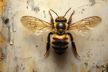 Bee with pollen isolated on white background with shadow.