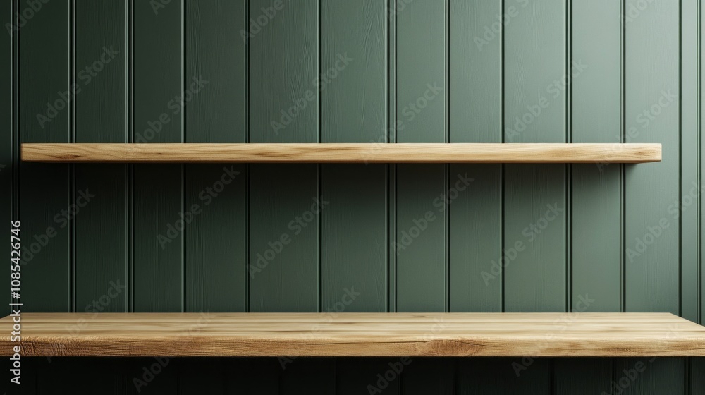 Poster a shelf with a green wall behind it