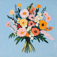 Beautiful Abstract Oil Painting Flower Bouquet