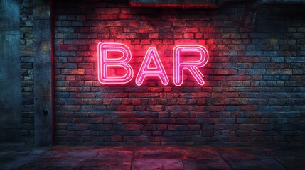 Naklejka premium Neon Bar Sign on Brick Wall 