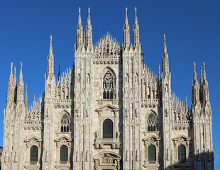 wide Facade of Cathedral of Milan also called DUOMO of MILANO in italian language