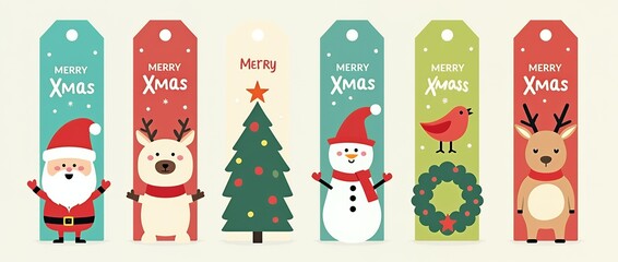 Fototapeta premium A variety of Christmas card collection with christmas tree, decoration, snowman, ball, xmas elements and decorations. and many more.