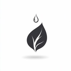 Elegant Leaf Icon with Falling Water Droplet Representing Nature and Purity