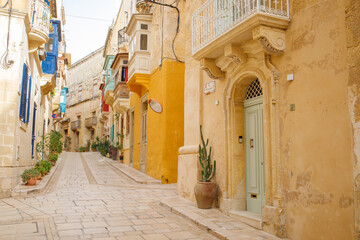 Typical maltese street in Birgu old town on Malta