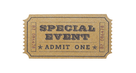 Old vintage theater or movie ticket with serial number isolated on white background