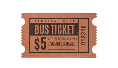 Old vintage theater or movie ticket with serial number isolated on white background